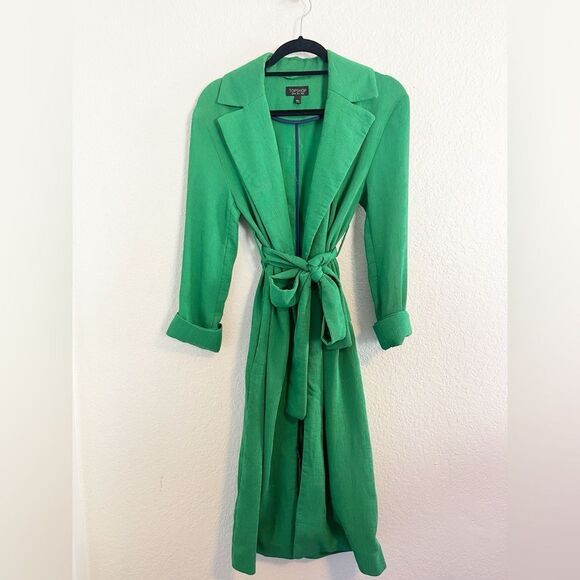 Topshop Relaxed Kelly Green preppy Trench Coat 4 - Picture 1 of 7